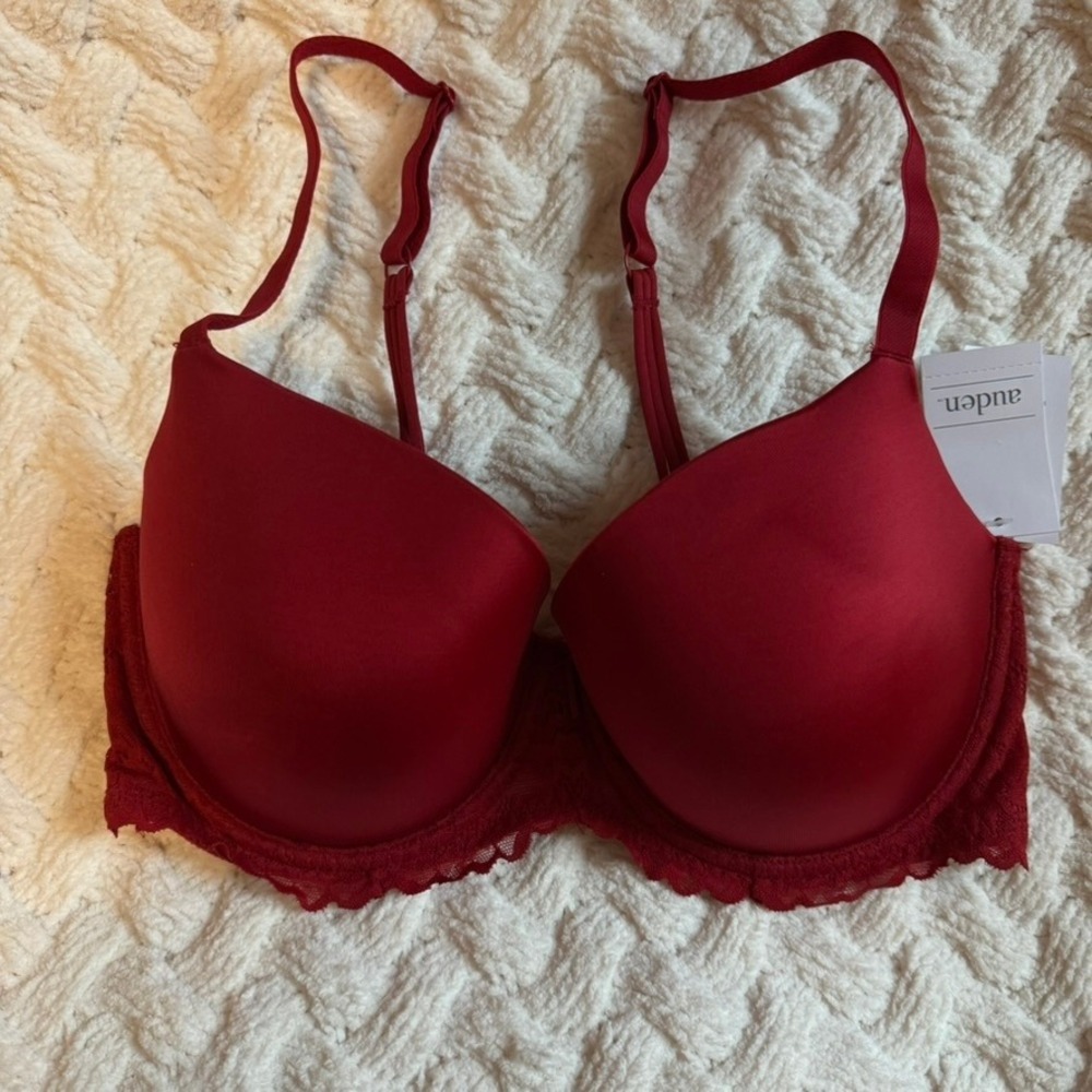 Auden Smooth Light Lift Demi Coverage Bra Red Lace 34DD